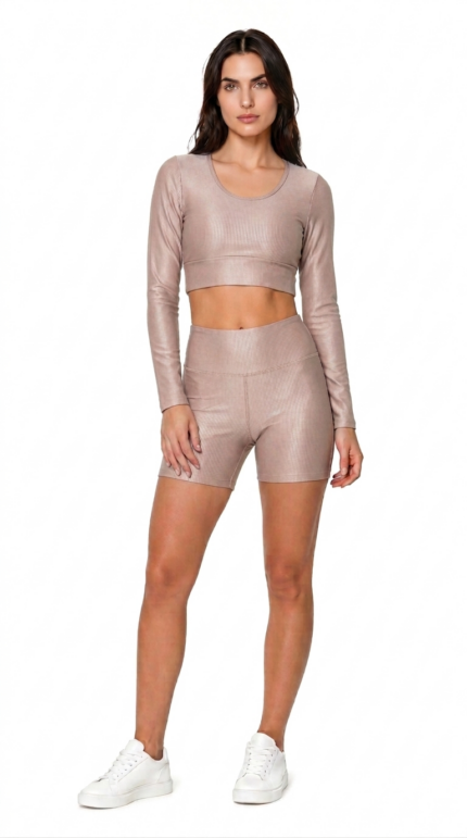 Conjunto Fitness Cropped feat Bermuda Dunas – Nude
