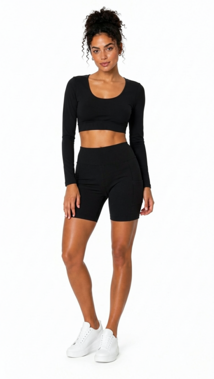 Conjunto Fitness Cropped Bali feat Bermuda Hidra – Preto