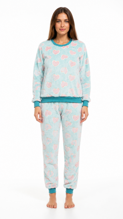 Conjunto de Pijama Peluciado Aconchego (Coração Verde)